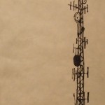 Cell Tower, 2014. woodcut, 18 x 10